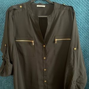 Calvin Klein Size 2X Black Long Sleeve Blouse
